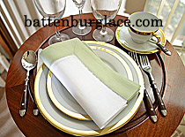 White Hemstitch Diner Napkin wtih Tender Green colored border - Click Image to Close